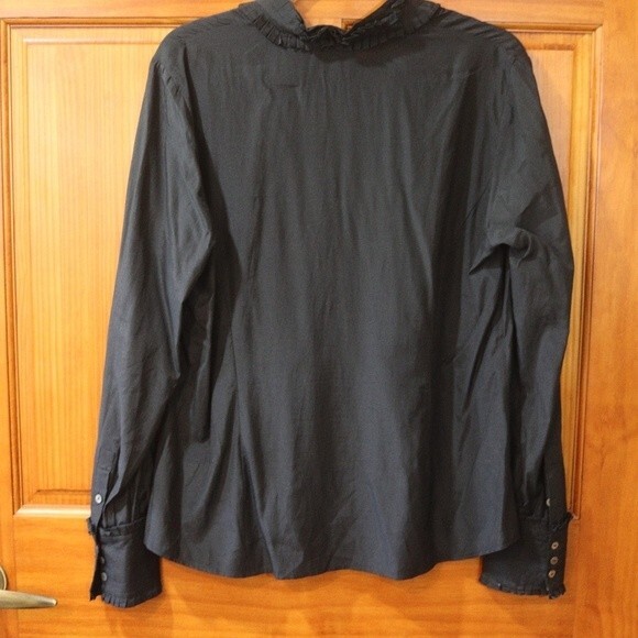 Roeantowe Black Ruffle Button Up Long Sleeve Blouse 14 Career Goth Work - Picture 7 of 9